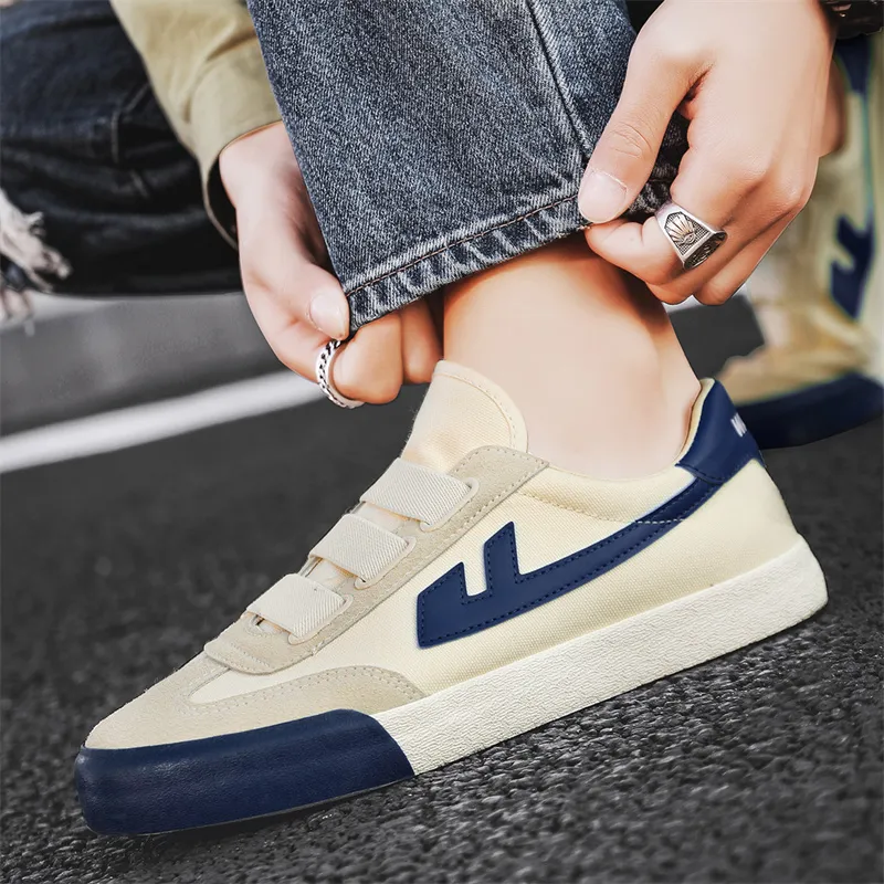 Warrior Slip Resistant, Abrasion Resistant, Lightweight Low Top Canvas Shoes Unisex Beige Dark Blue-5