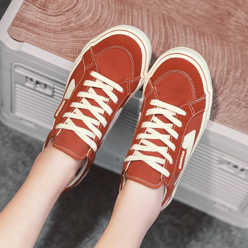 Warrior Anti Slip Wear Resistant Low Top Canvas Shoes Unisex Rusty Red Beige-13