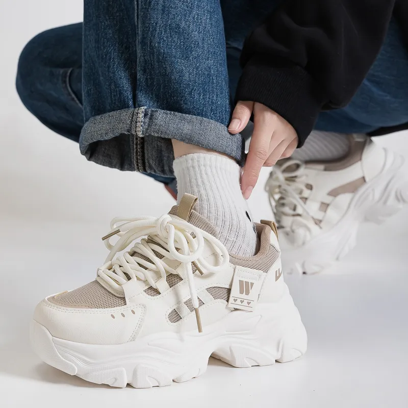 WARRIOR Chunky Sneakers Women's Low Top Gray-4