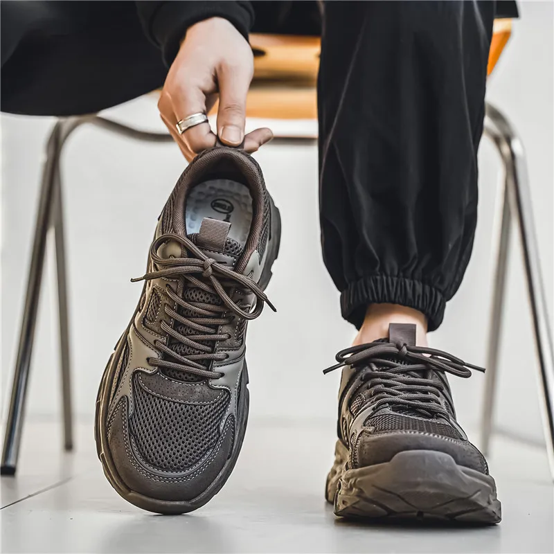 Warrior Cushioning Anti Slip Wear Resistant Breathable Lightweight Height Increasing Low Top Chunky Sneakers Men's Gray-9