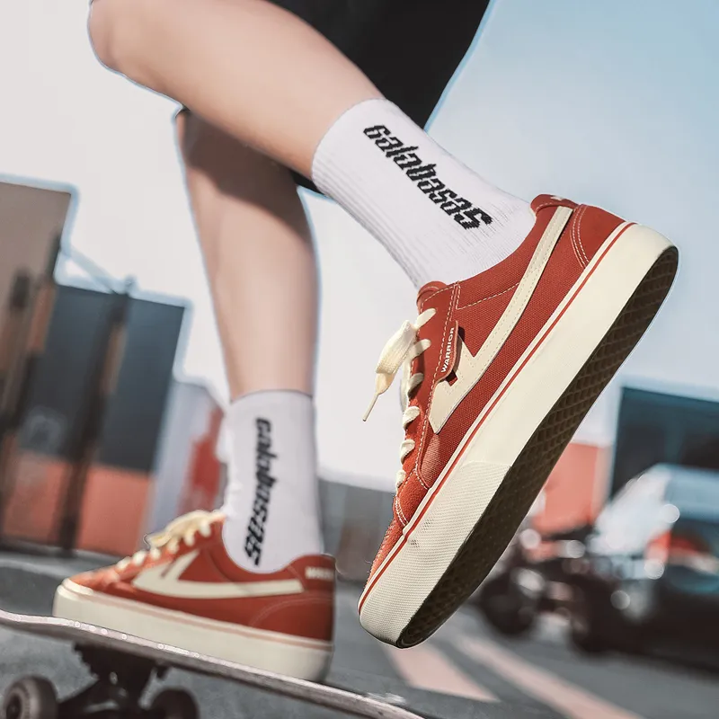 Warrior Anti Slip Wear Resistant Low Top Canvas Shoes Unisex Rusty Red Beige-9