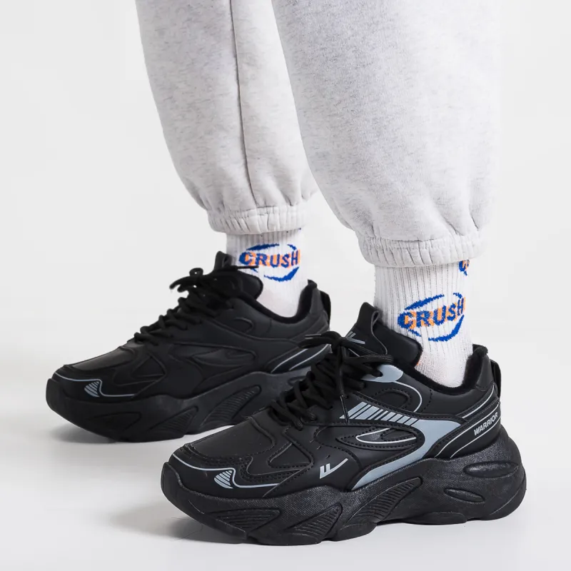 Warrior Warm Cushioning Coverage Height Increasing Wear Resistant Slip Resistant Low Top Chunky Sneakers Women's Black-5