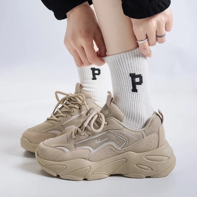 Warrior Cushioning Anti-Slip Wear-Resistant Breathable Lightweight Height Increasing Low-Top Chunky Sneakers Women's-1