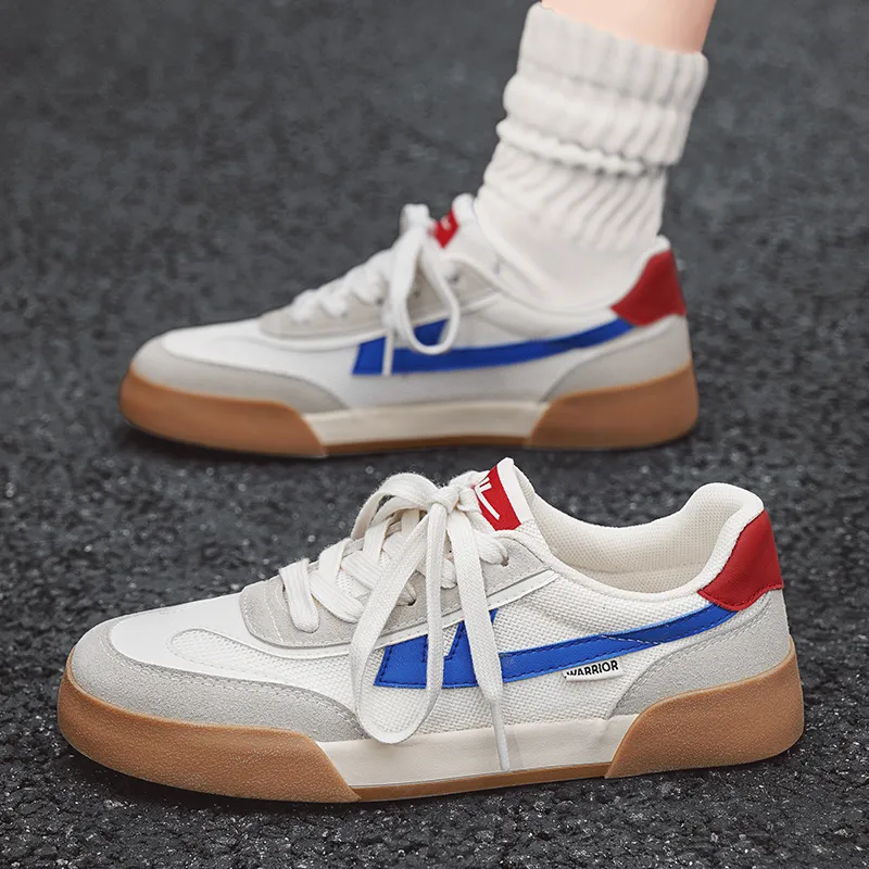 Warrior Lightweight Wear Resistant And Slip Resistant Low Top Skateboard Shoes Unisex Beige Blue Red-10