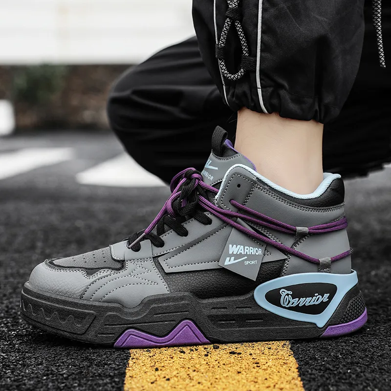Warrior Coverage Thermal Cushioning Abrasion Resistant Height Increasing High Top Skateboard Shoes Men's Black Gray-7
