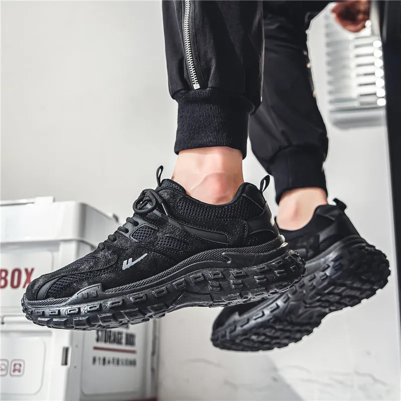 Warrior Cushioning Height Increasing Abrasion Resistant Lightweight Slip Resistant Low Top Chunky Sneakers Men's Black-5