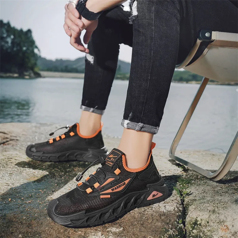 Warrior Wear resistant Lightweight Breathable And Non slip. Low Top Casual Shoes Men's Black Orange-6