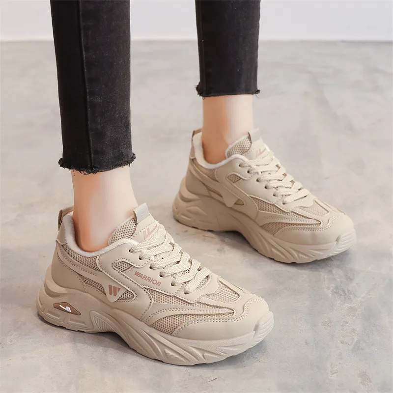 Warrior Warm Cushioning Coverage Height Increasing Wear Resistant Slip Resistant Low Top Chunky Sneakers Unisex Khaki-6
