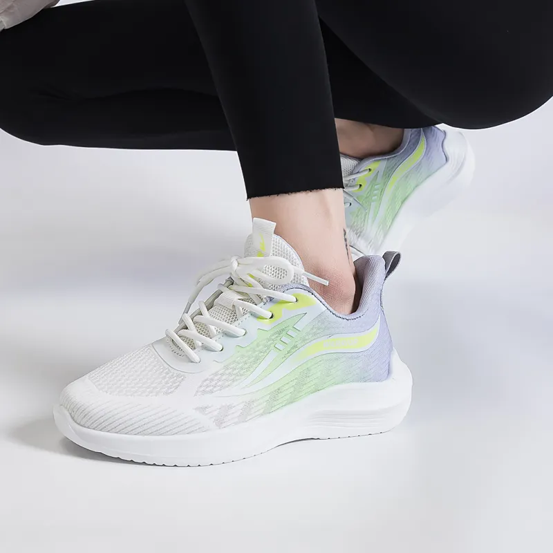 Warrior Lightweight Rebound Abrasion Resistant Low Top Long Distance Running Shoes Women's White Yellow Purple-5