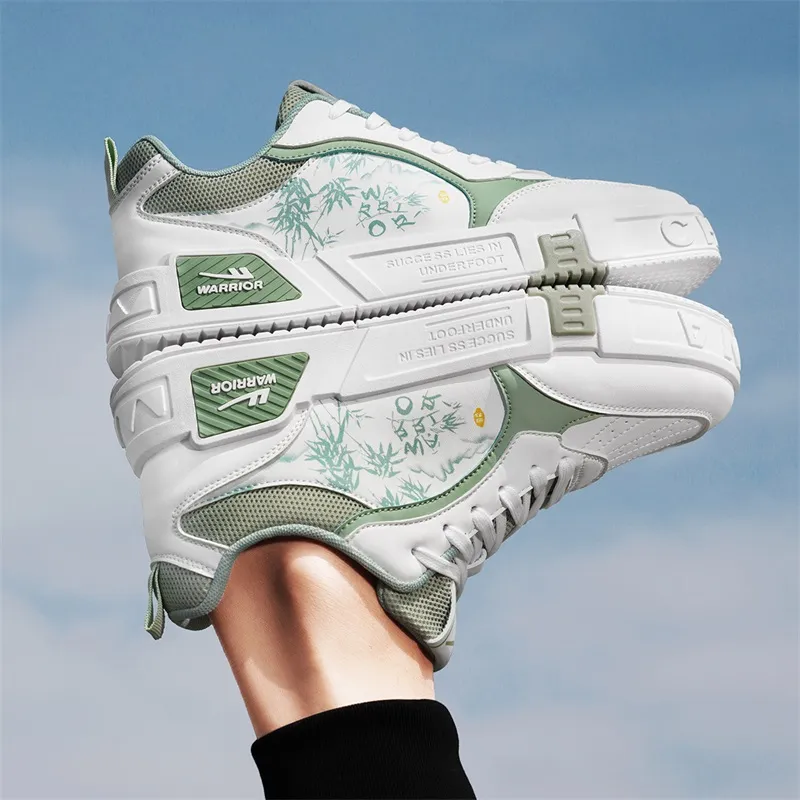 Warrior Coverage Height Increasing Abrasion Resistant Lightweight Slip Resistant Low Top Casual Shoes Men's White Green-5