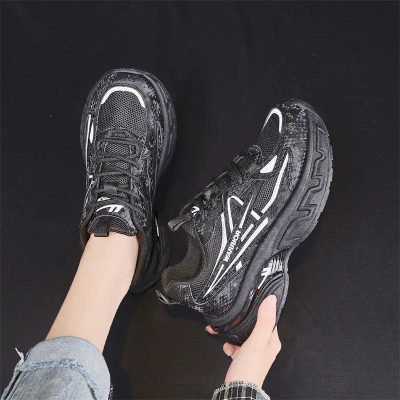 Warrior Wear resistant Lightweight Breathable And Non slip. Low Top Chunky Sneakers Women's Black-6
