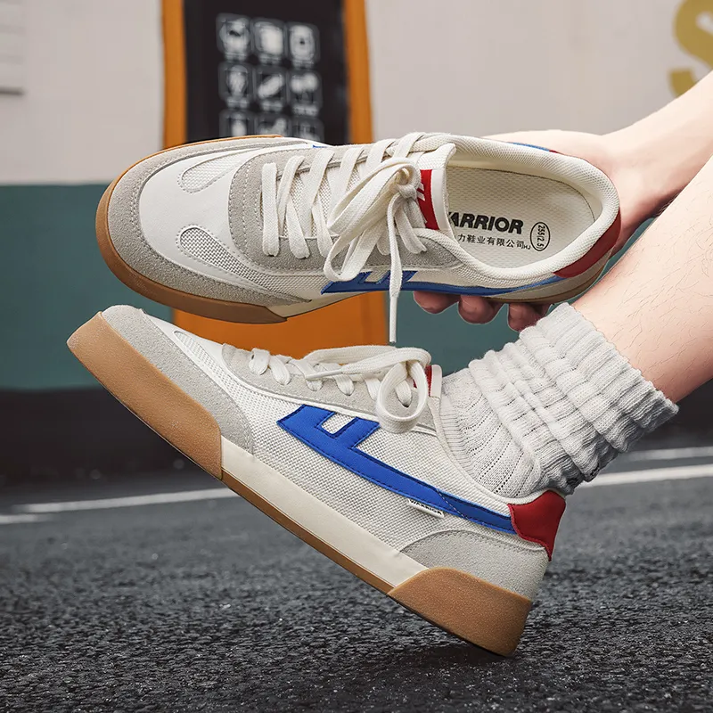 Warrior Lightweight Wear Resistant And Slip Resistant Low Top Skateboard Shoes Unisex Beige Blue Red-7