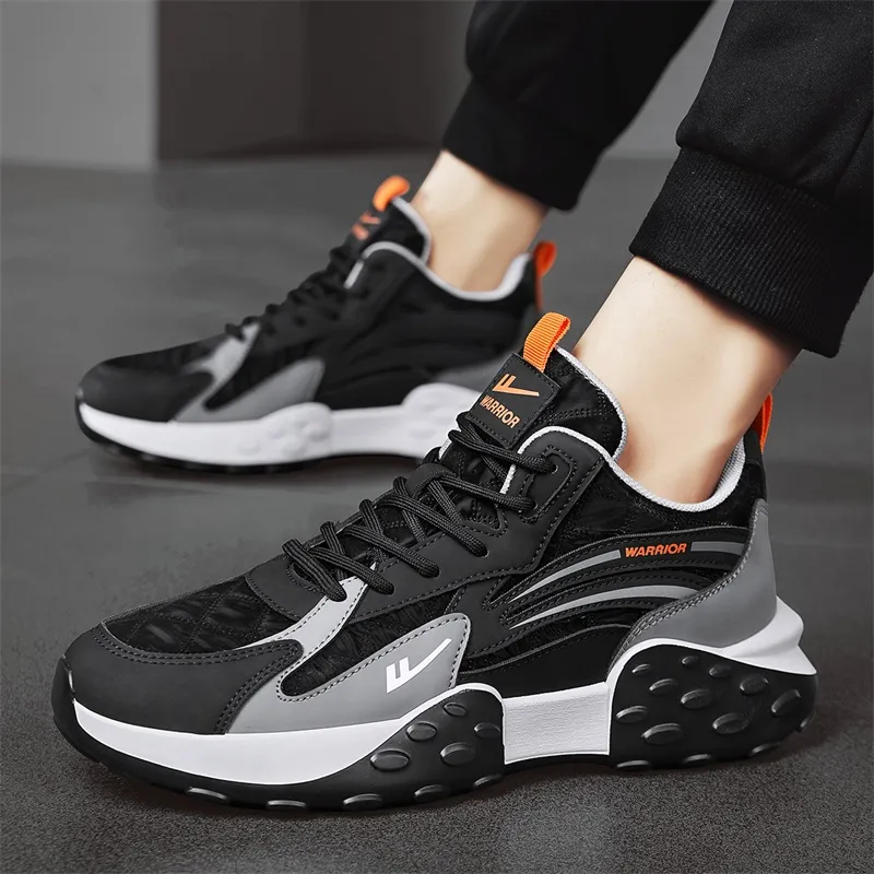 Warrior Cushioning, Slip Resistant, Abrasion Resistant, Height Increasing Low Top Chunky Sneakers Men's Black Gray-7