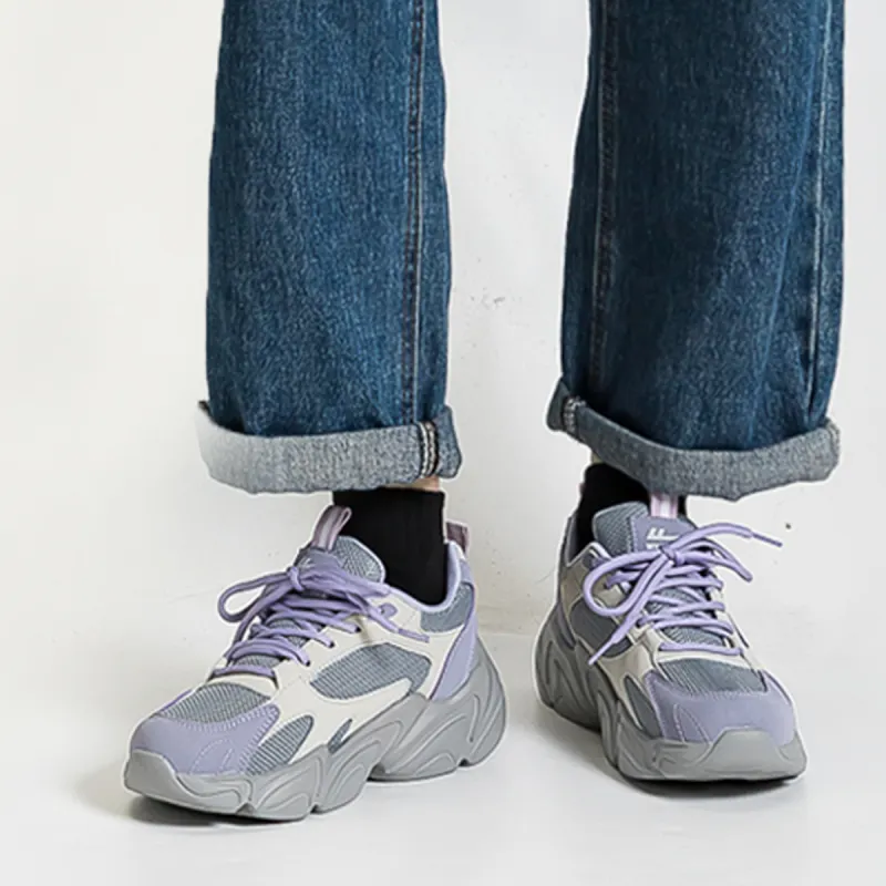 Warrior Height Increasing Wear Resistant Lightweight Slip Resistant Low Top Chunky Sneakers Women's Gray Purple-4