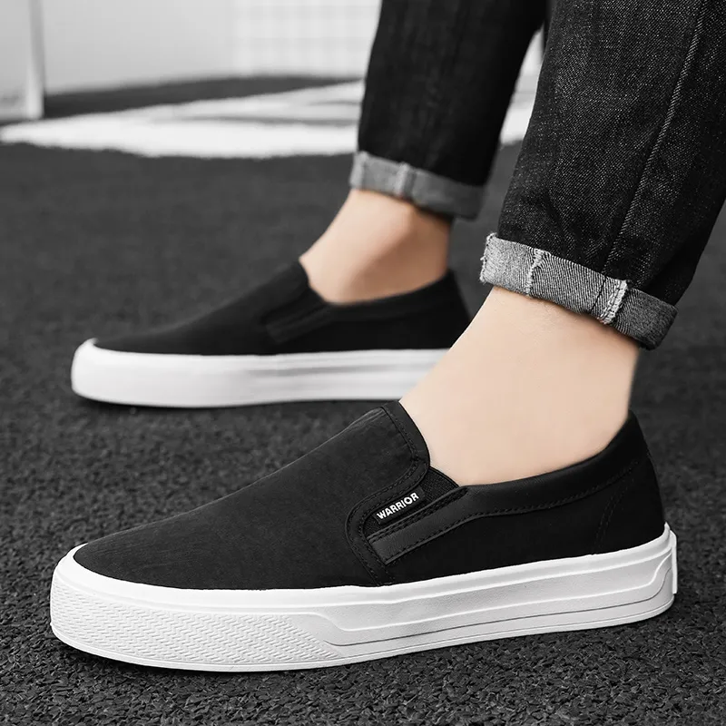 Warrior Slip on Shoes Wear resistant, Lightweight, Breathable, And Non slip. Low Top Canvas Shoes Men's Black-7