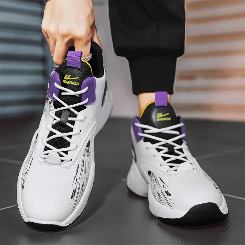 Warrior Cushioning Anti-Slip Wear-Resistant Height Increasing Warm High-Top Basketball Shoes Men's White Blue-21