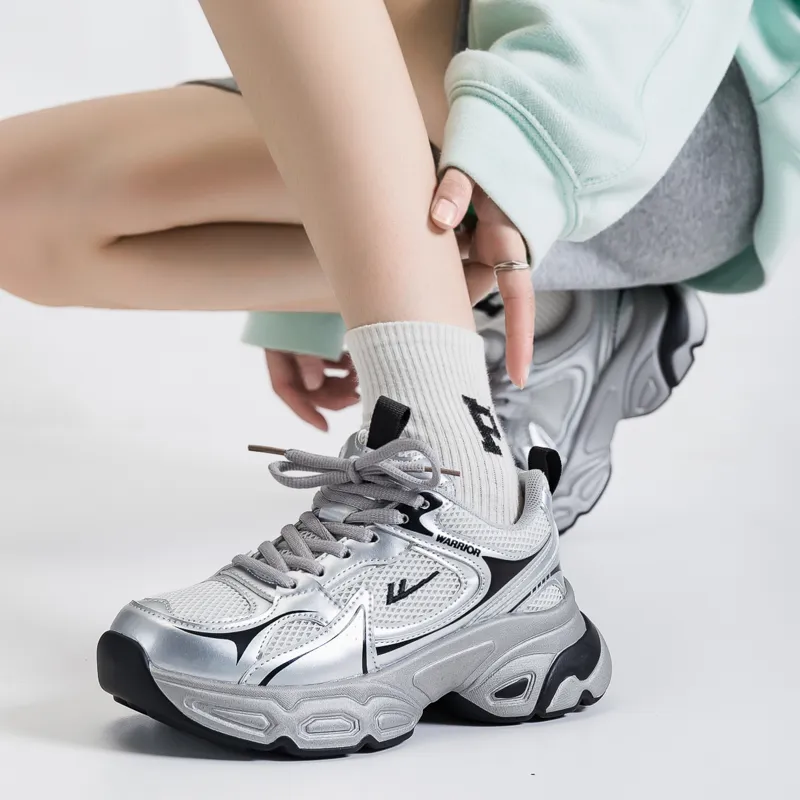 Warrior Cushioning Anti-Slip Wear-Resistant Breathable Lightweight Height Increasing Low-Top Chunky Sneakers Women's-3