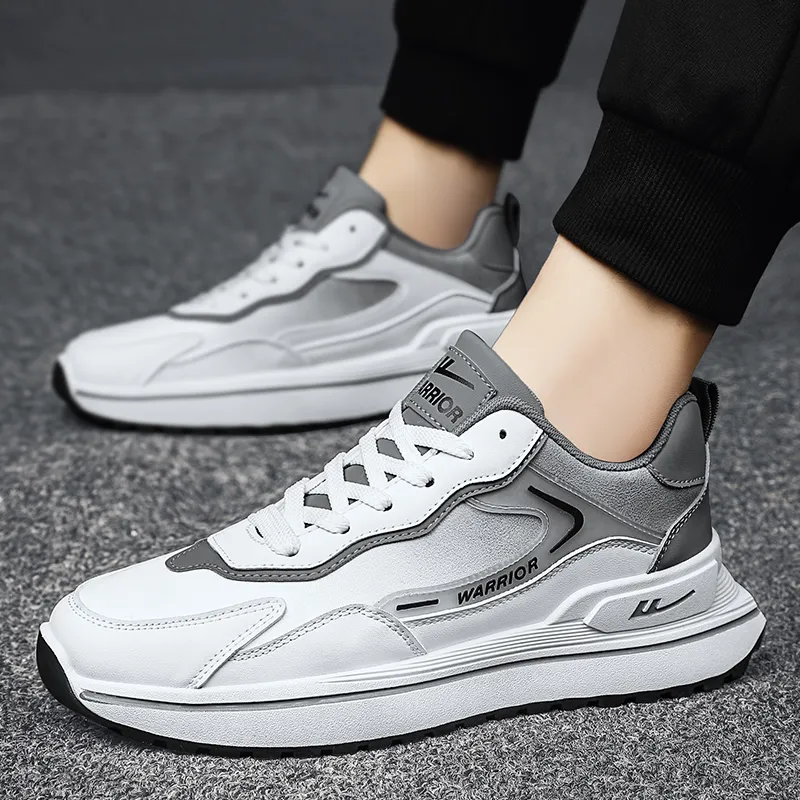 Warrior Cushioning Anti Slip And Wear Resistant Height Increasing Low Top Chunky Sneakers Men's White Gray-3