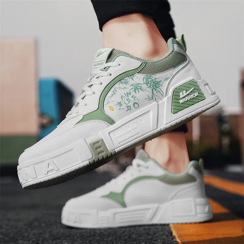 Warrior Coverage Height Increasing Abrasion Resistant Lightweight Slip Resistant Low Top Casual Shoes Men's White Green-4