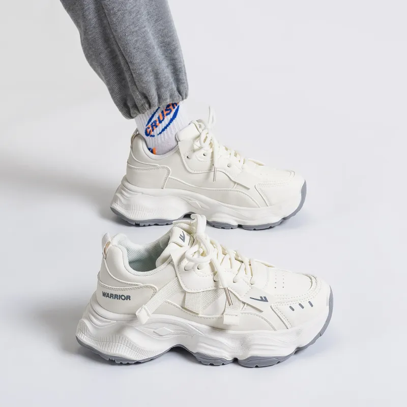 Warrior Coverage Height Increasing Abrasion Resistant Breathable Slip Resistant Low Top Chunky Sneakers Women's Beige-5
