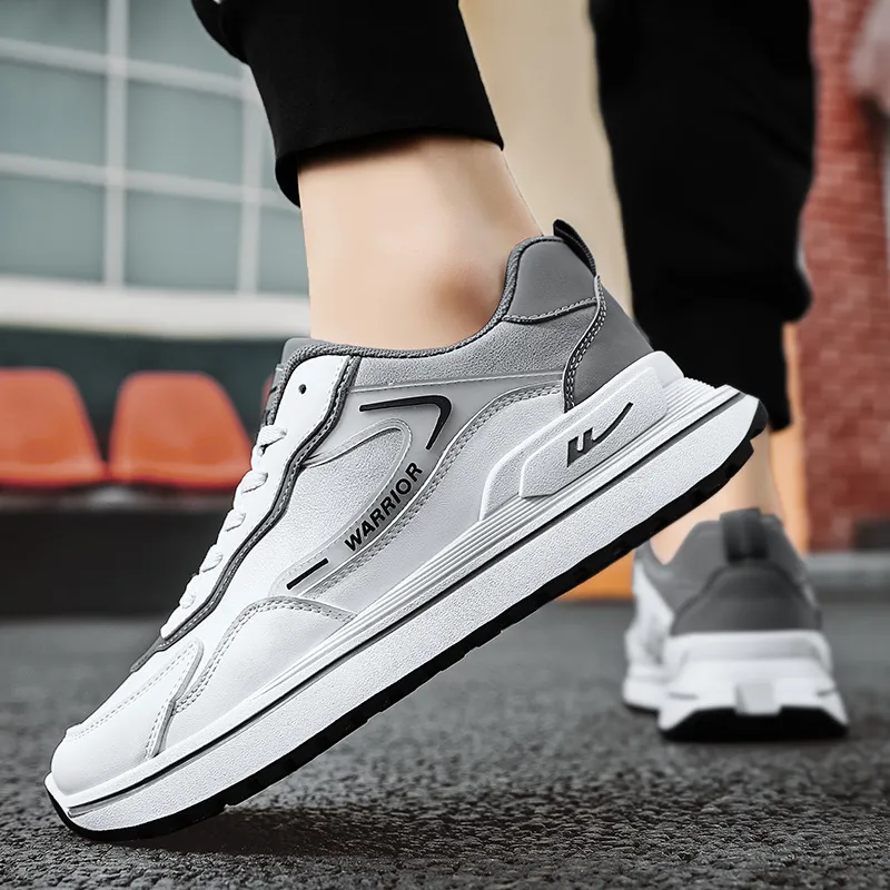 Warrior Cushioning Anti Slip And Wear Resistant Height Increasing Low Top Chunky Sneakers Men's White Gray-6