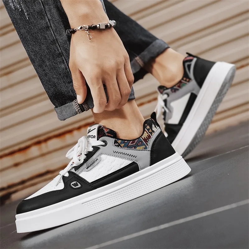 Warrior Slip Resistant Lightweight Height Increasing Low Top Skateboard Shoes Men's Black White Gray-6
