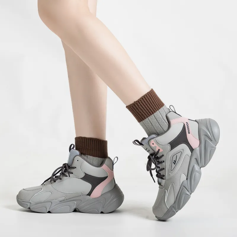 Warrior Slip Resistant, Abrasion Resistant, Thermal High Top Chunky Sneakers Women's Gray Pink Dark Brown-5