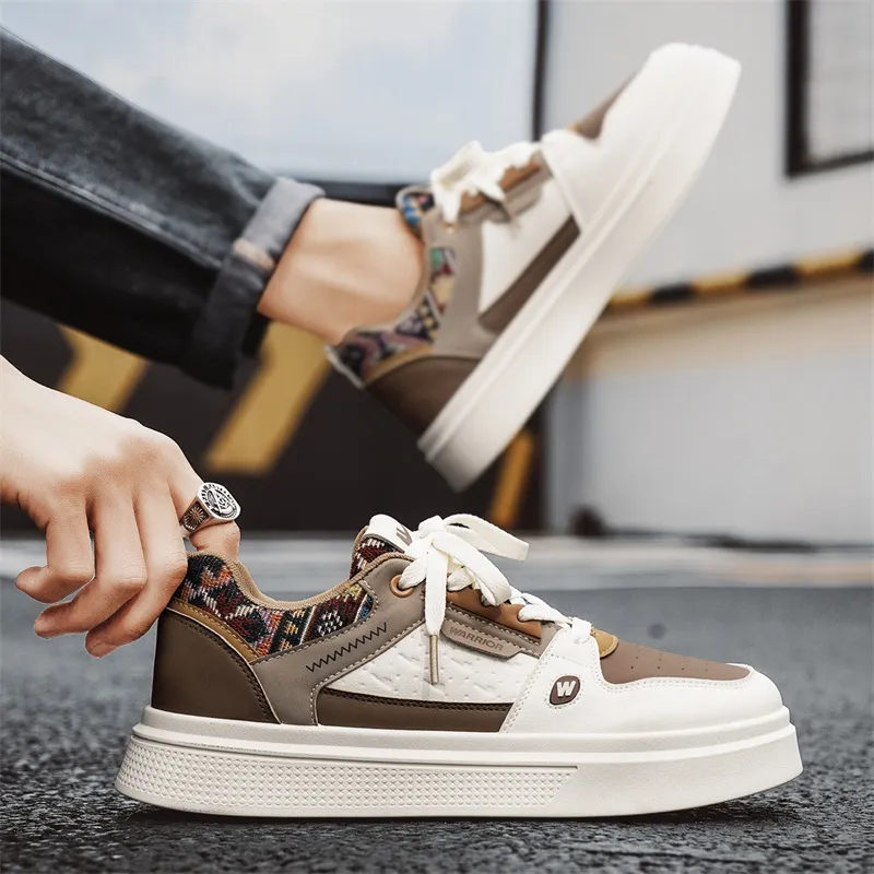 Warrior Anti Slip And Wear Resistant Height Increasing Low Top Skateboard Shoes Men's Brown Khaki Beige-4