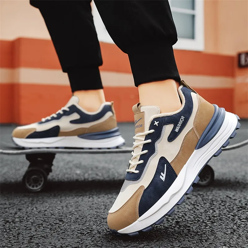 Warrior Slip Resistant, Abrasion Resistant, Height Adjustable, Thermal Mid Top Chunky Sneakers Men's Beige Brown-6
