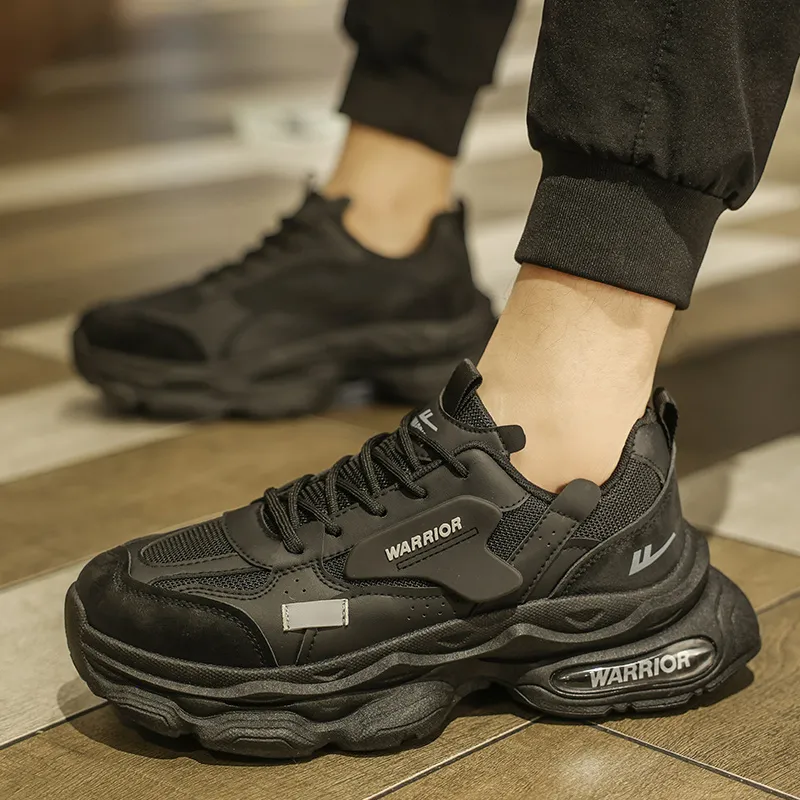 Warrior Height Increasing Wear Resistant Lightweight Slip Resistant Low Top Chunky Sneakers Men's Black-5