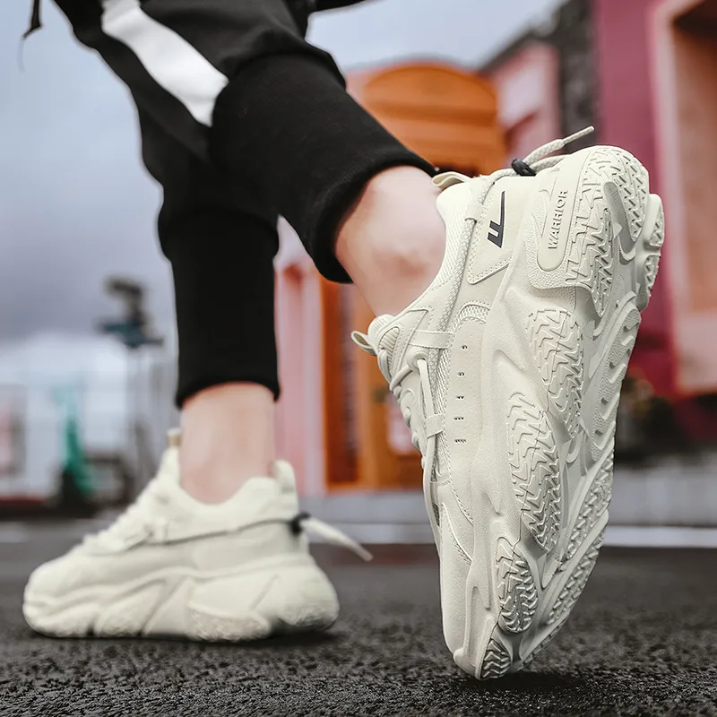 Warrior Slip Resistant, Abrasion Resistant, Breathable Low Top Chunky Sneakers Unisex Beige-6