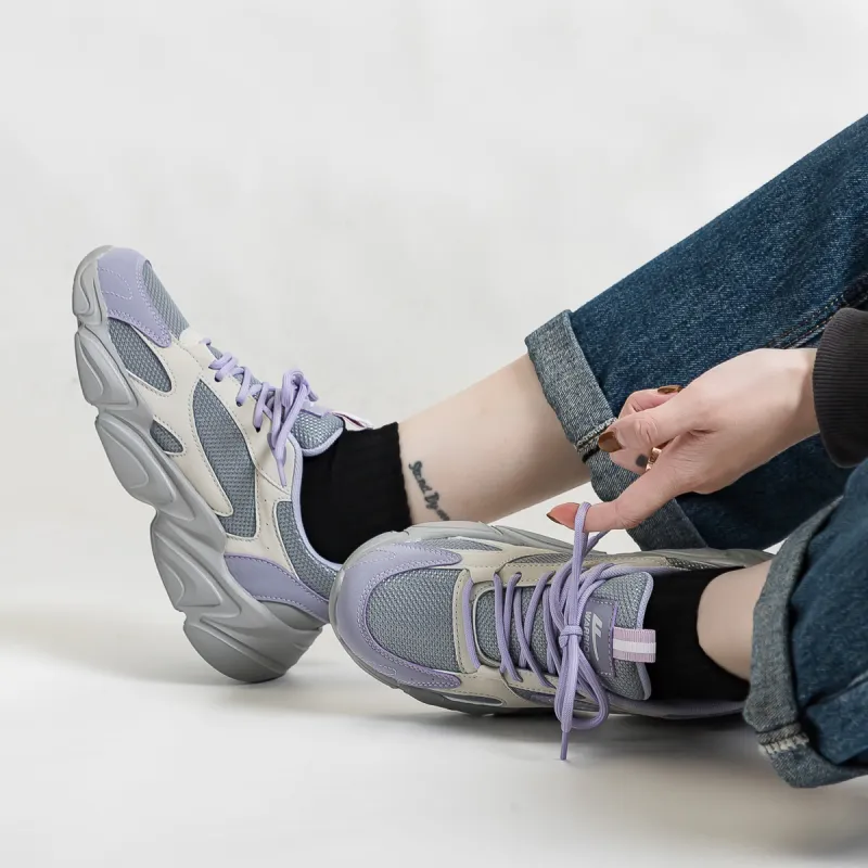 Warrior Height Increasing Wear Resistant Lightweight Slip Resistant Low Top Chunky Sneakers Women's Gray Purple-3