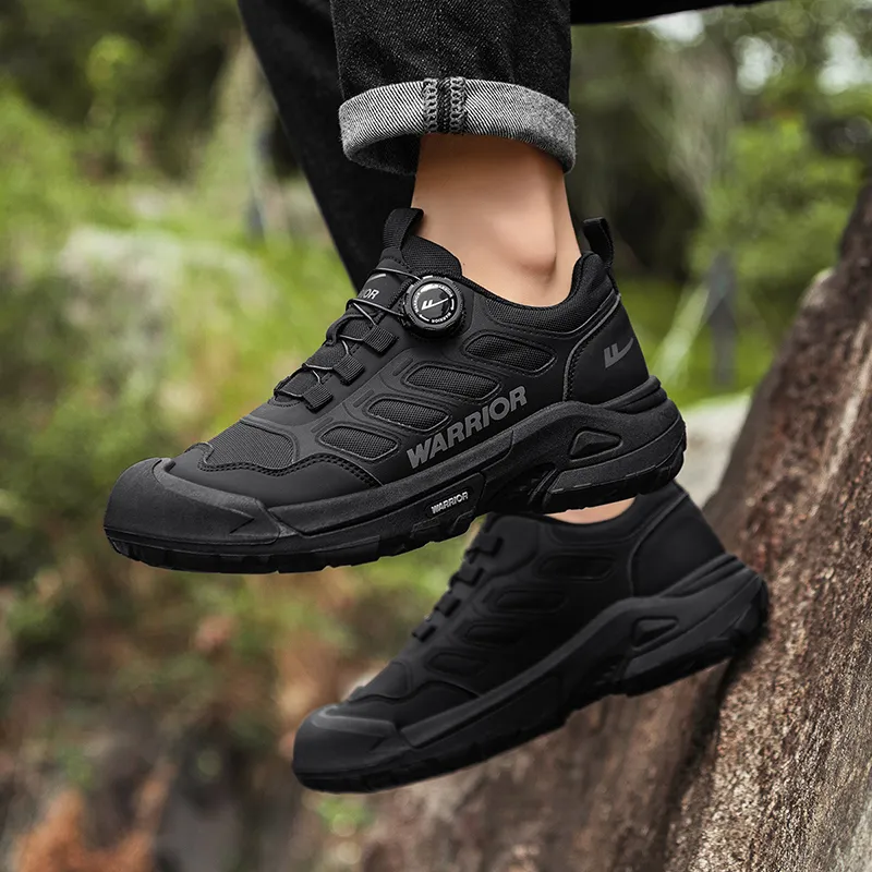 Warrior Hiking Shoes Coverage Wear Resistant Lightweight Slip Resistant Low Top Chunky Sneakers Men's Black-3
