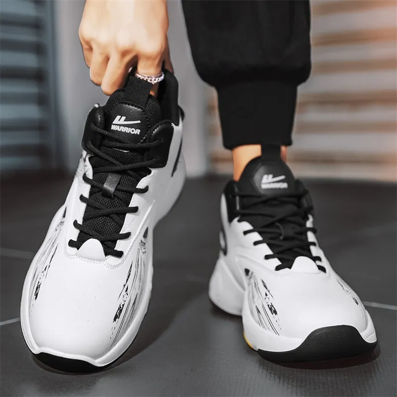 Warrior Anti Slip Wear Resistant High Top Basketball Shoes Men's White Black Gold-8