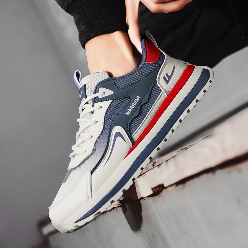 Warrior Anti Slip And Wear Resistant Height Increasing Low Top Casual Shoes Men's Beige Blue Red-7