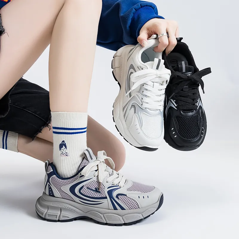 WARRIOR Chunky Sneakers Women's Low Top Silver-5