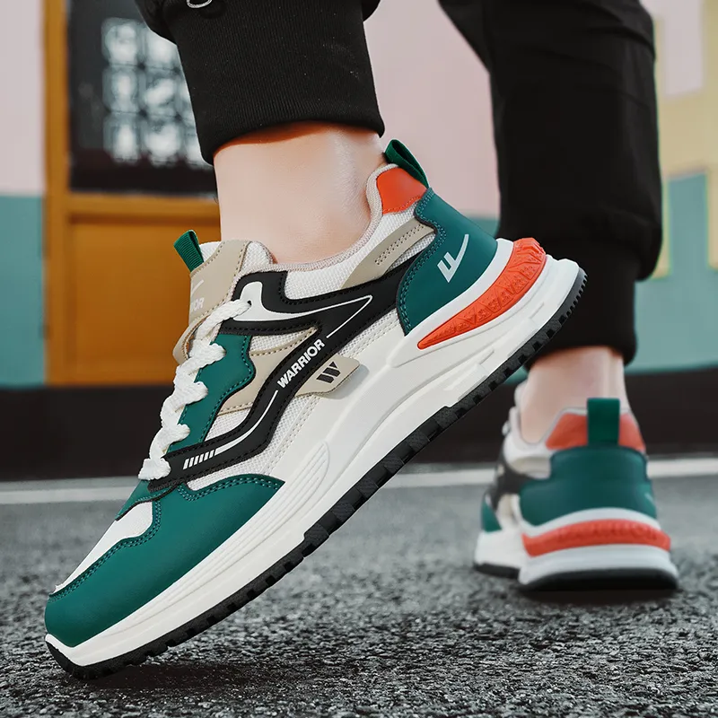 Warrior Anti-Slip And Wear-Resistant Breathable Low-Top Chunky Sneakers Men's Beige Green Black-7
