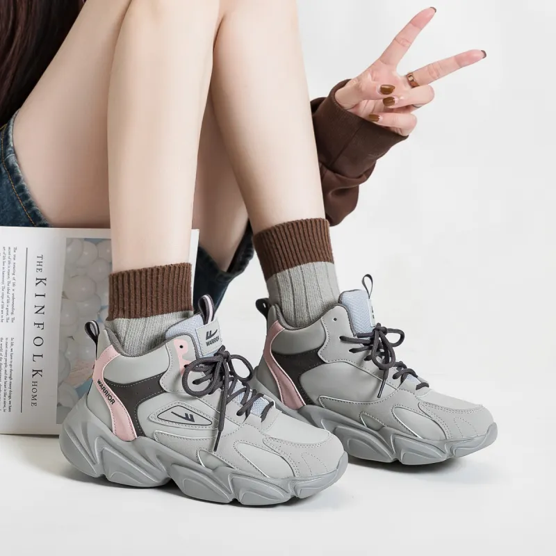 Warrior Slip Resistant, Abrasion Resistant, Thermal High Top Chunky Sneakers Women's Gray Pink Dark Brown-3