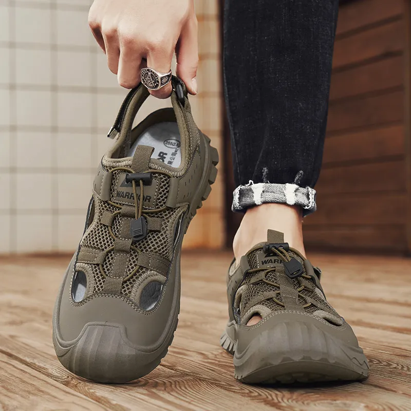 Warrior River Trekking Shoes Casual Chef Shoes Abrasion Resistant Slip Resistant Beach Sandals Men's Army Green Brown-8