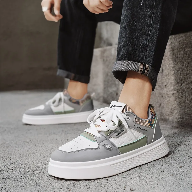 Warrior Slip Resistant, Abrasion Resistant, Lightweight Low Top Skateboard Shoes Men's Gray White Green-6