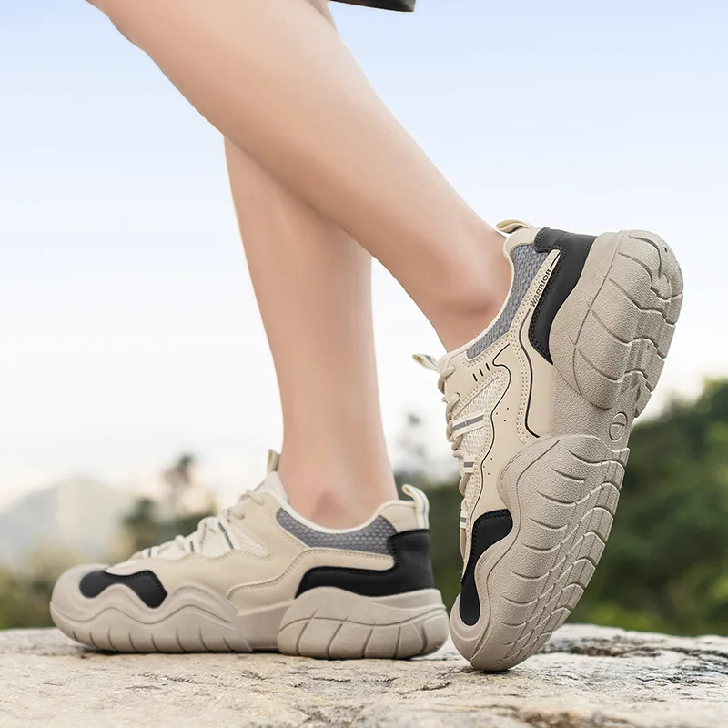 Warrior Slip Resistant Coverage Rebound Low Top Hiking Shoes Men's Light Khaki Black Gray-4