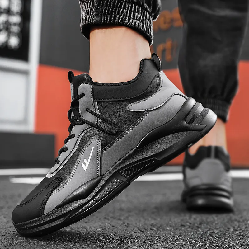 Warrior Warm Cushioning Coverage Height Increasing Wear Resistant High Top Casual Shoes Men's Black Gray Color-5