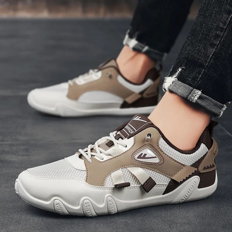 Warrior Coverage Abrasion Resistant Lightweight Breathable Slip Resistant Low Top Casual Shoes Men's Beige Khaki Brown-5