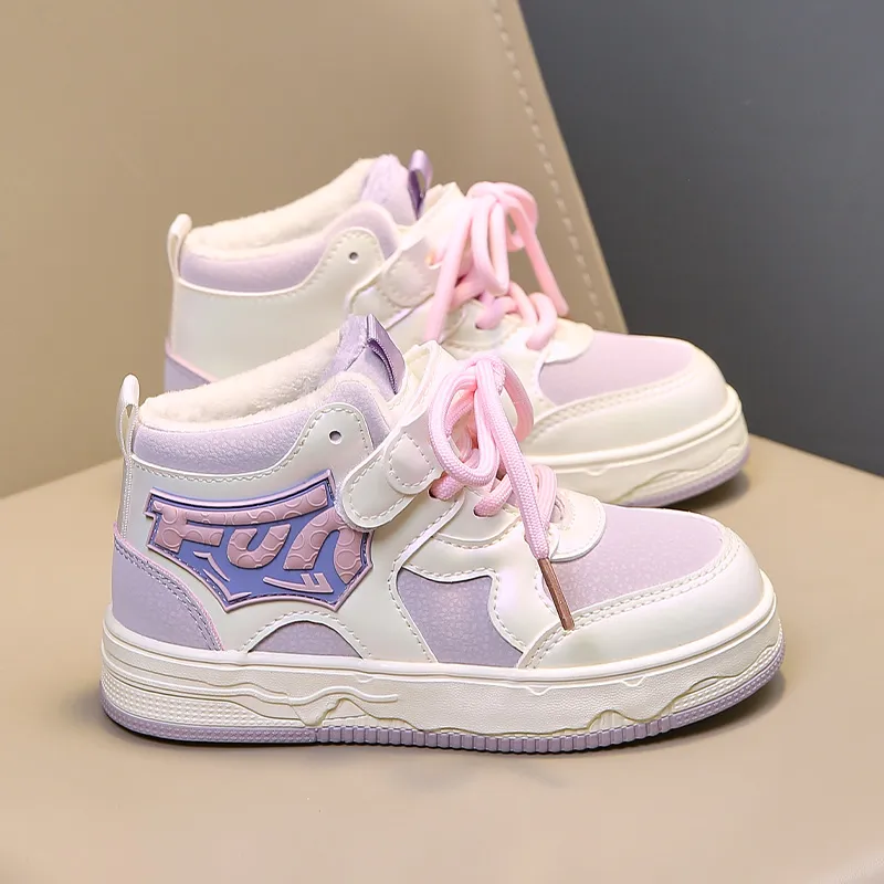 Warrior Slip Resistant, Abrasion Resistant, Thermal High Top Kids' Skateboarding Shoes White Purple Pink Kids'-4