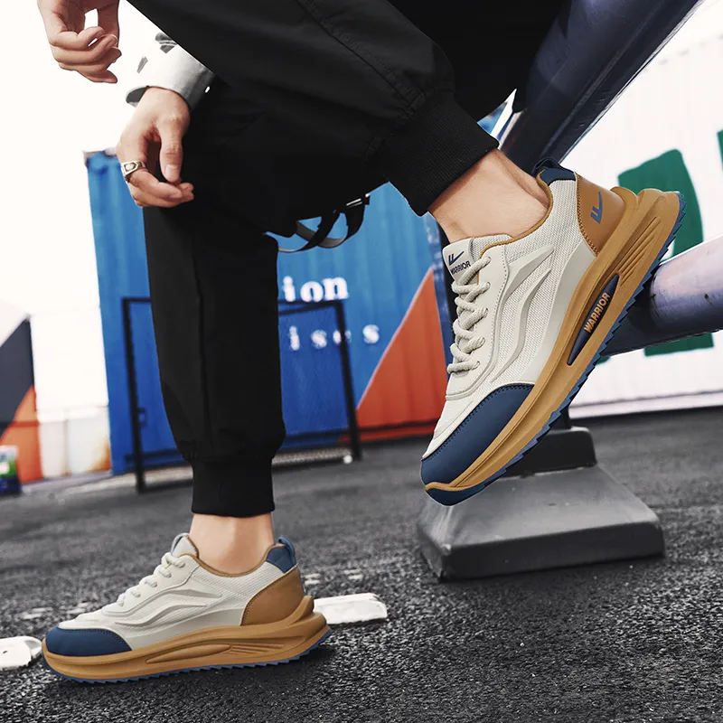 Warrior Anti Slip And Wear Resistant Height Increasing Low Top Casual Shoes Men's Brown Beige Blue-5