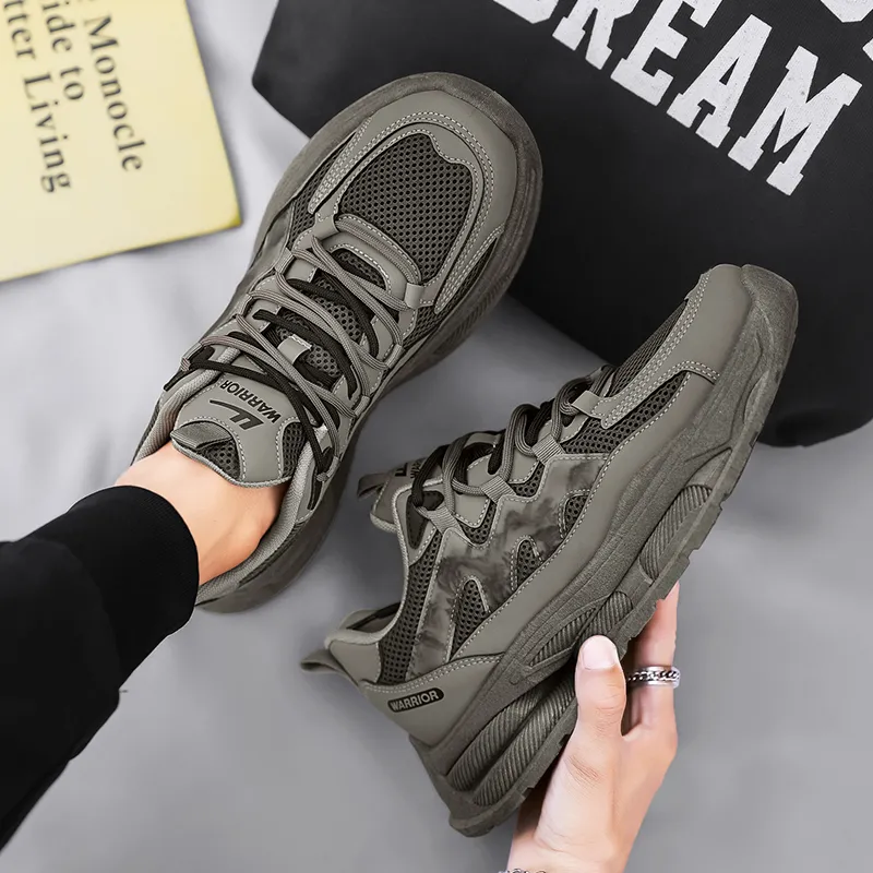WARRIOR Chunky Sneakers Unisex Low Top Gray-10
