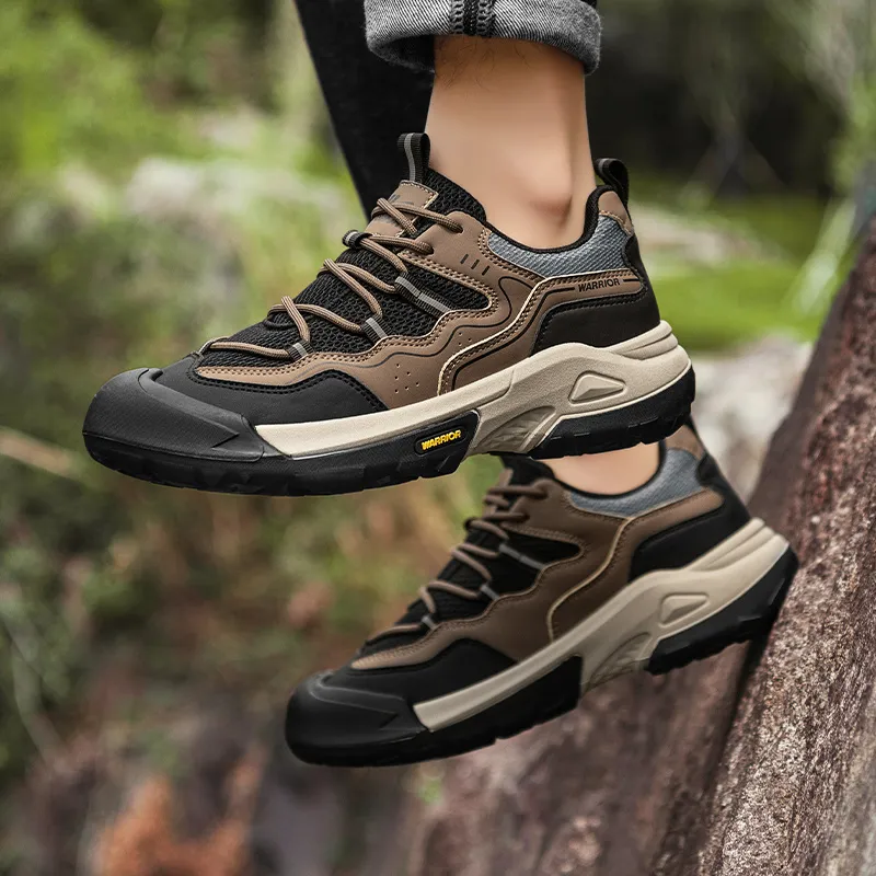 Warrior Hiking Shoes Coverage Wear Resistant Lightweight Slip Resistant Low Top Chunky Sneakers Men's Brown Black Gray-6