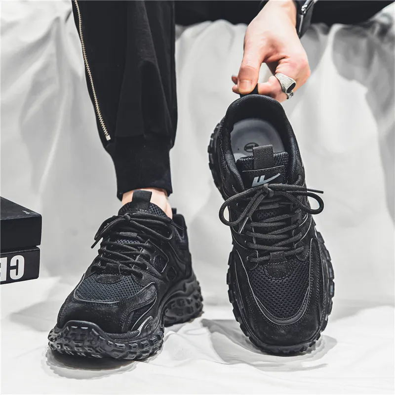 Warrior Cushioning Height Increasing Abrasion Resistant Lightweight Slip Resistant Low Top Chunky Sneakers Men's Black-11