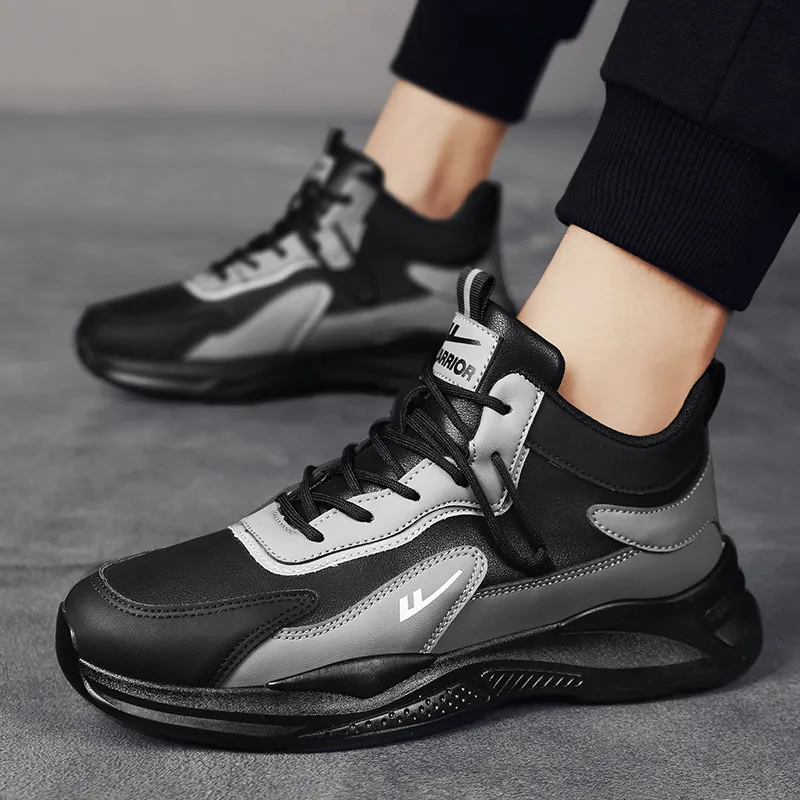 Warrior Warm Cushioning Coverage Height Increasing Wear Resistant High Top Casual Shoes Men's Black Gray Color-6