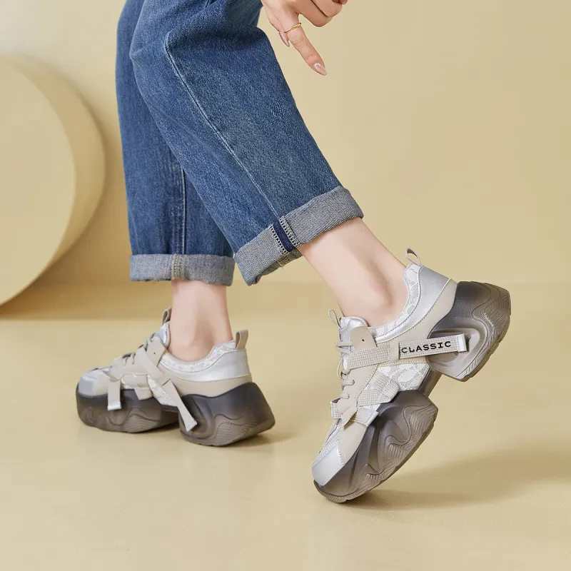 DEFINE CHOICE Cushioning Slip Resistant Height Increasing Low Top Chunky Sneakers Women's-4